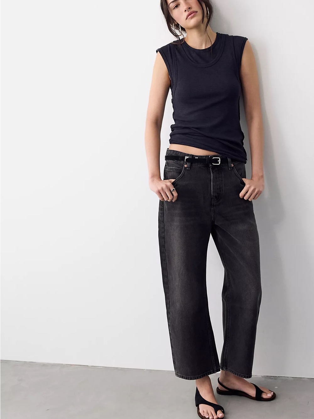 Free People We The Free Deep Trance Dropped Boyfriend Jeans Hypnosis Black Wash
